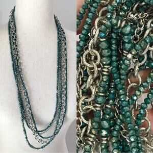 Julea Multi Strand AB Crystal Beaded Chain Multi Strand Long Statement Necklace